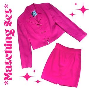 AMAZING Barbie Retro 90s/Y2K 2-Piece Matching Mini Skirt Cropped PINK Blazer Set